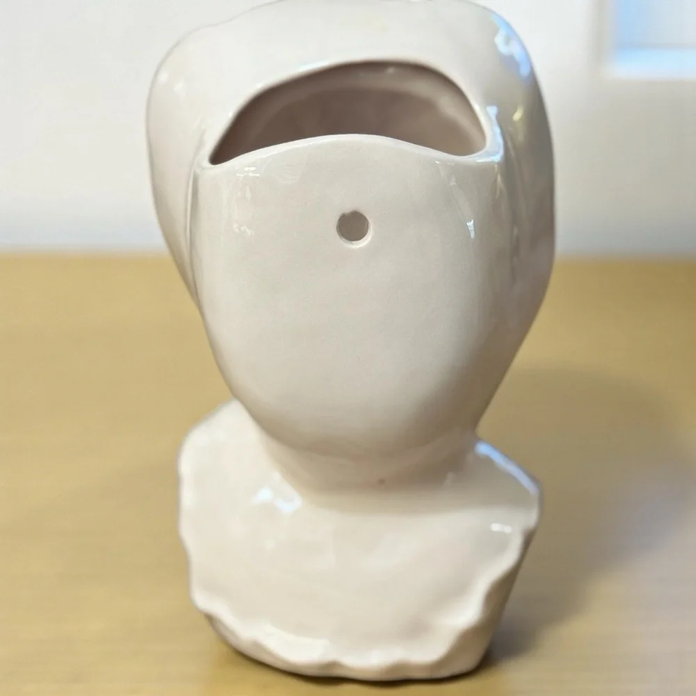 Vintage Ceramic Baby with Bonnet Head Vase Multicolor Floral Design
